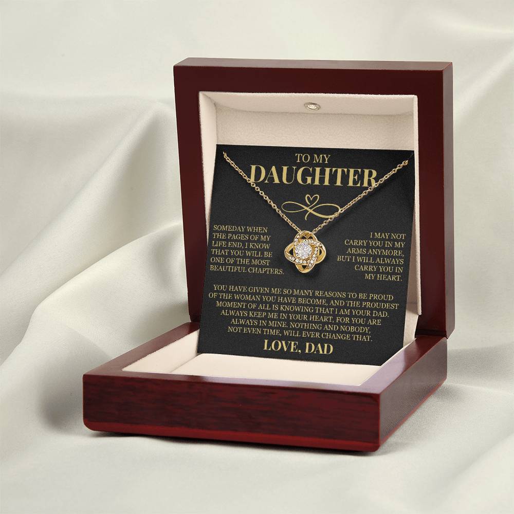 To My Daughter "I Will Always Carry You In My Heart" Love Knot Necklace