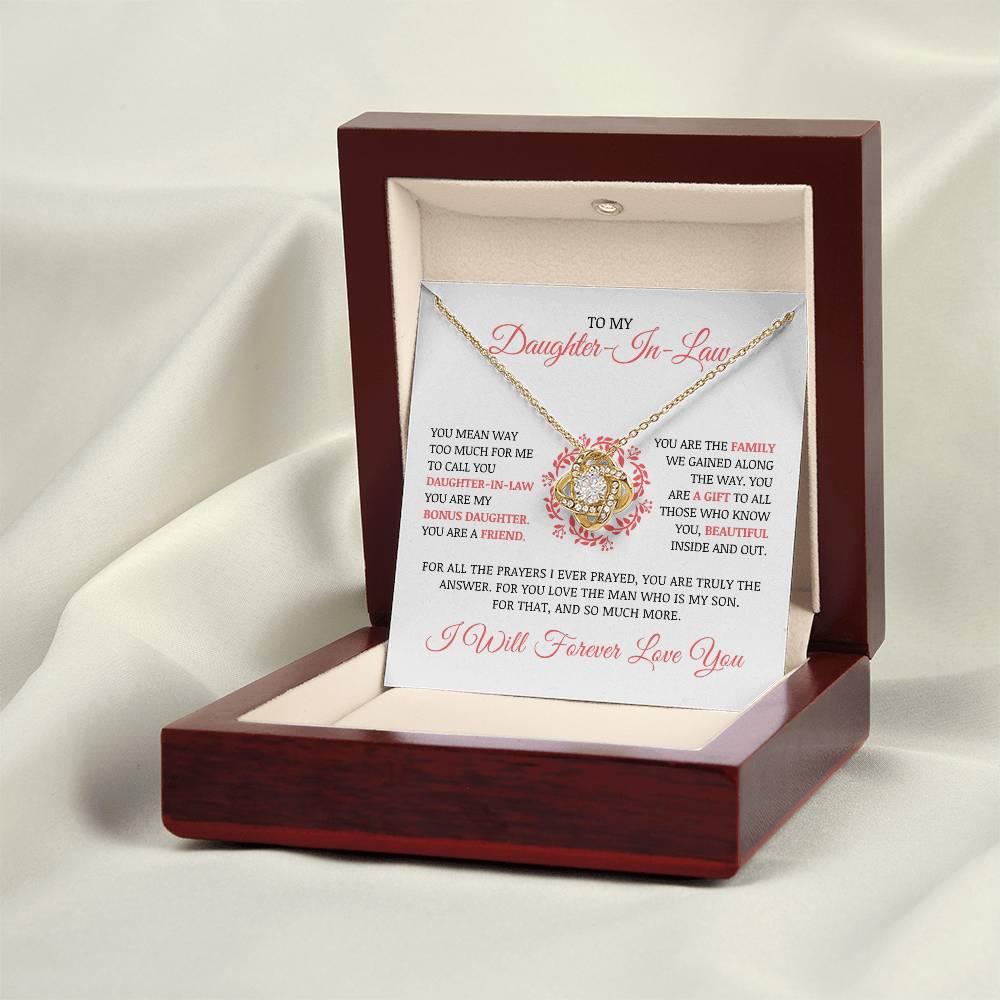 To My Daughter In Law "I Will Forever Love You" Love Knot Necklace