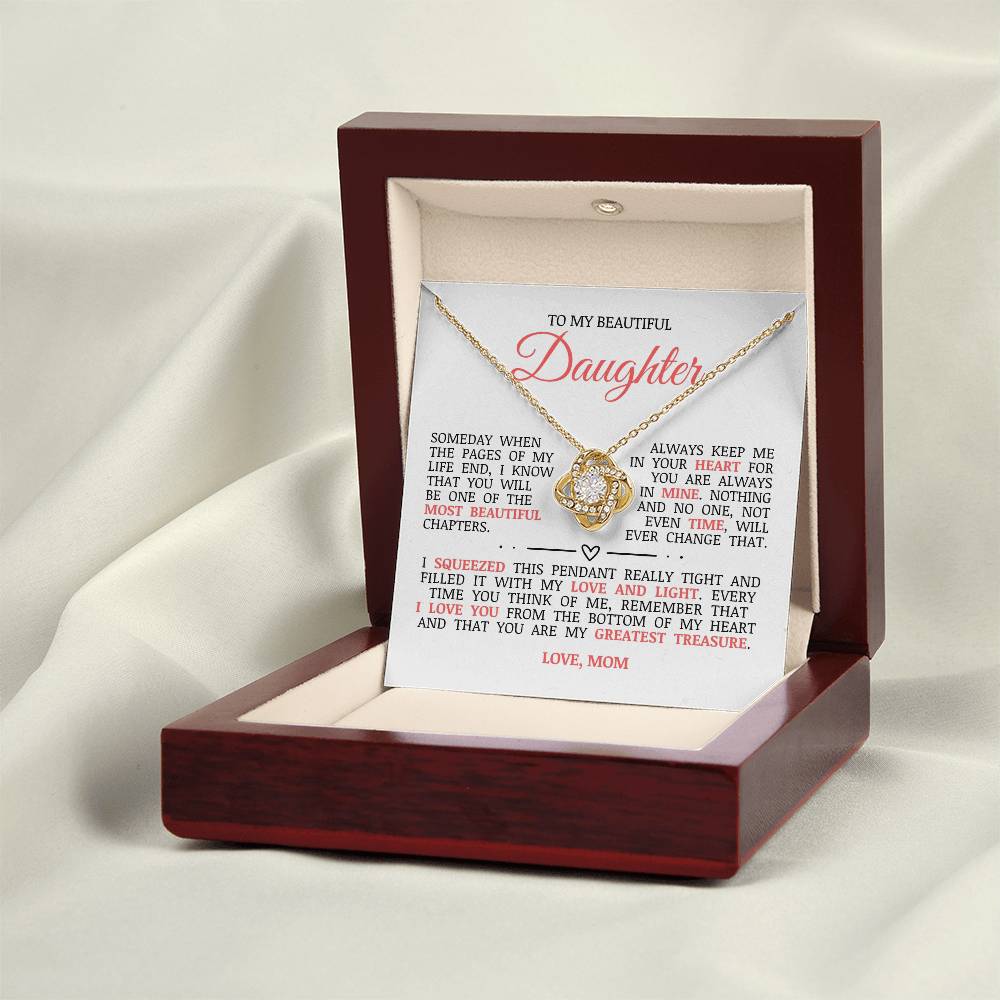 To My Beautiful Daughter "Always Keep Me In Your Heart" Love Knot Necklace