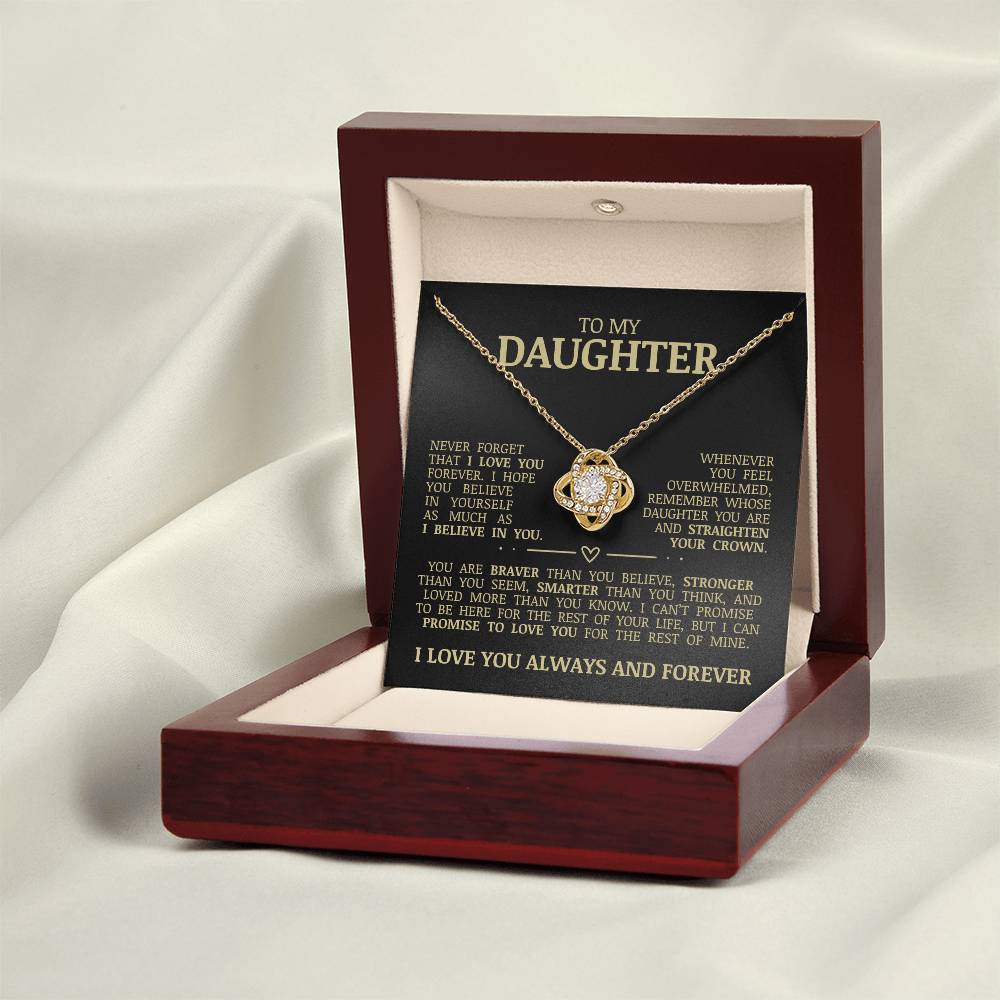 To My Daughter "Never Forget That I Love You" Love Knot Necklace