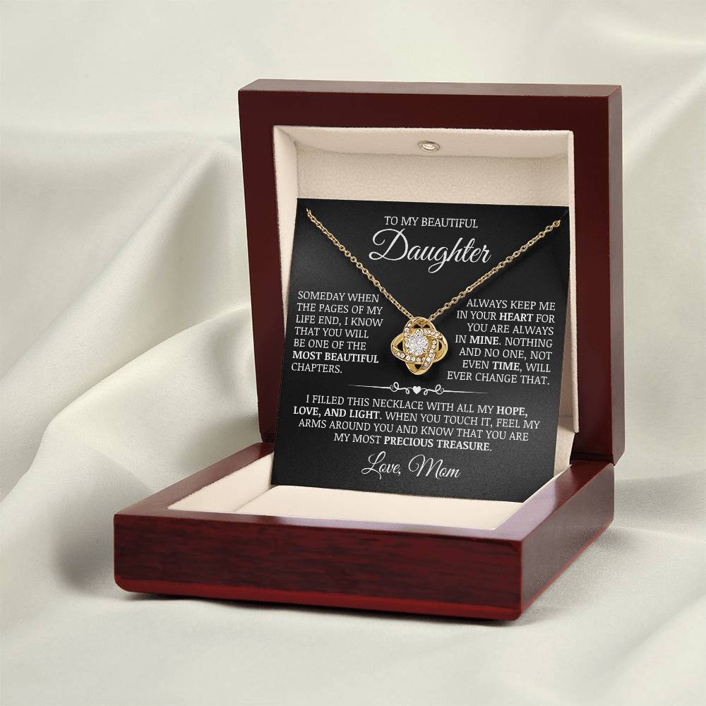 To My Daughter "Always Keep Me In Your Heart" Love Knot Necklace