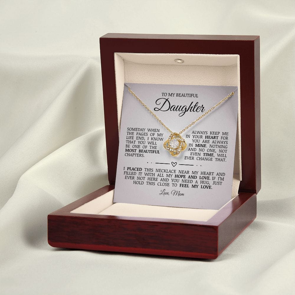 To My Beautiful Daughter "Always Keep Me In Your Heart" Love Knot Necklace