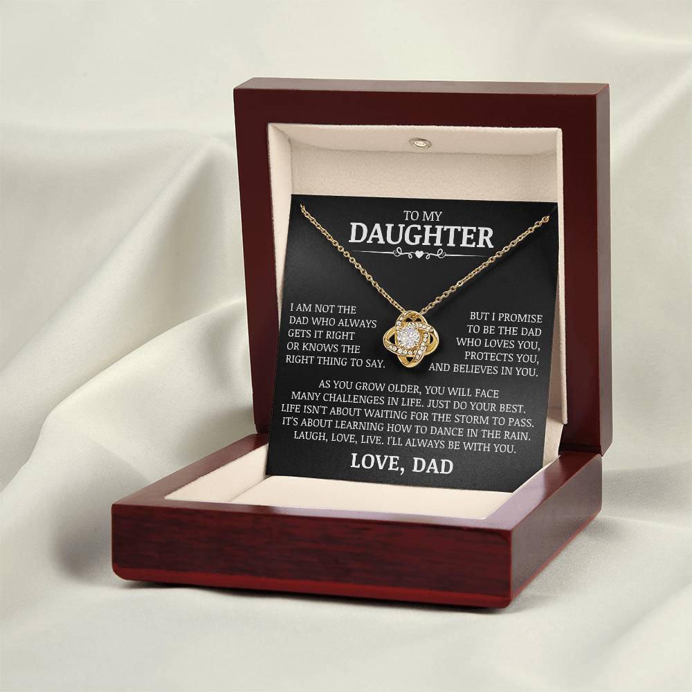 To My Daughter "Laugh, Love, Live" Love Knot Necklace