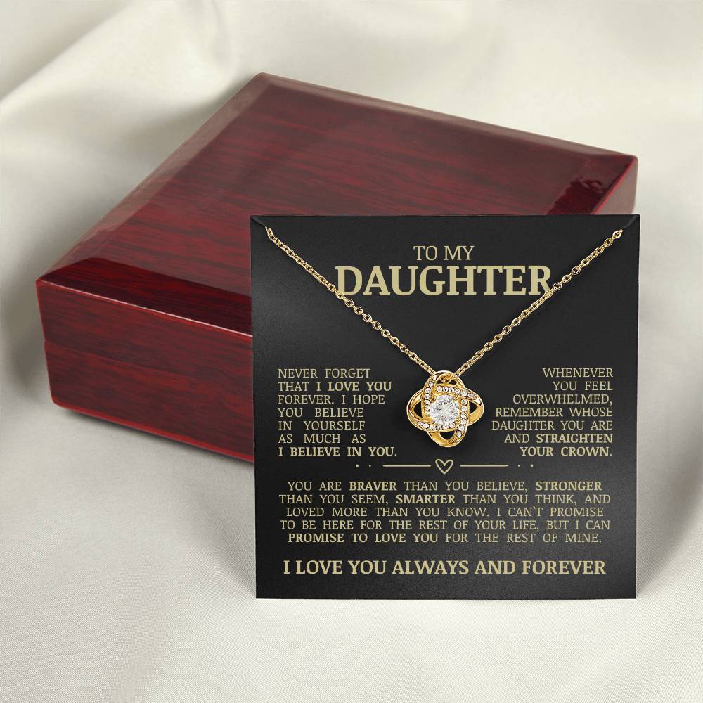 To My Daughter "Never Forget That I Love You" Love Knot Necklace
