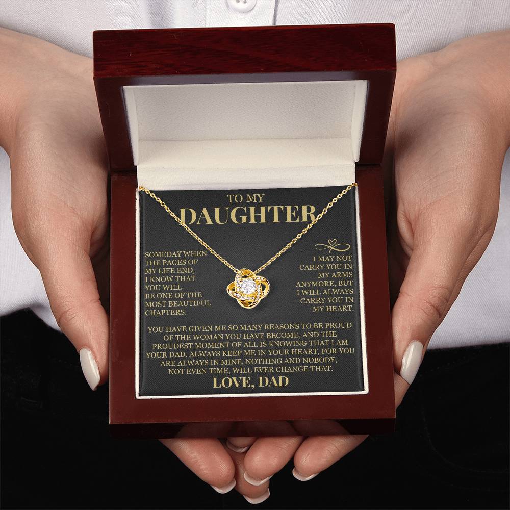To My Daughter "I Will Always Carry You In My Heart" Love Knot Necklace