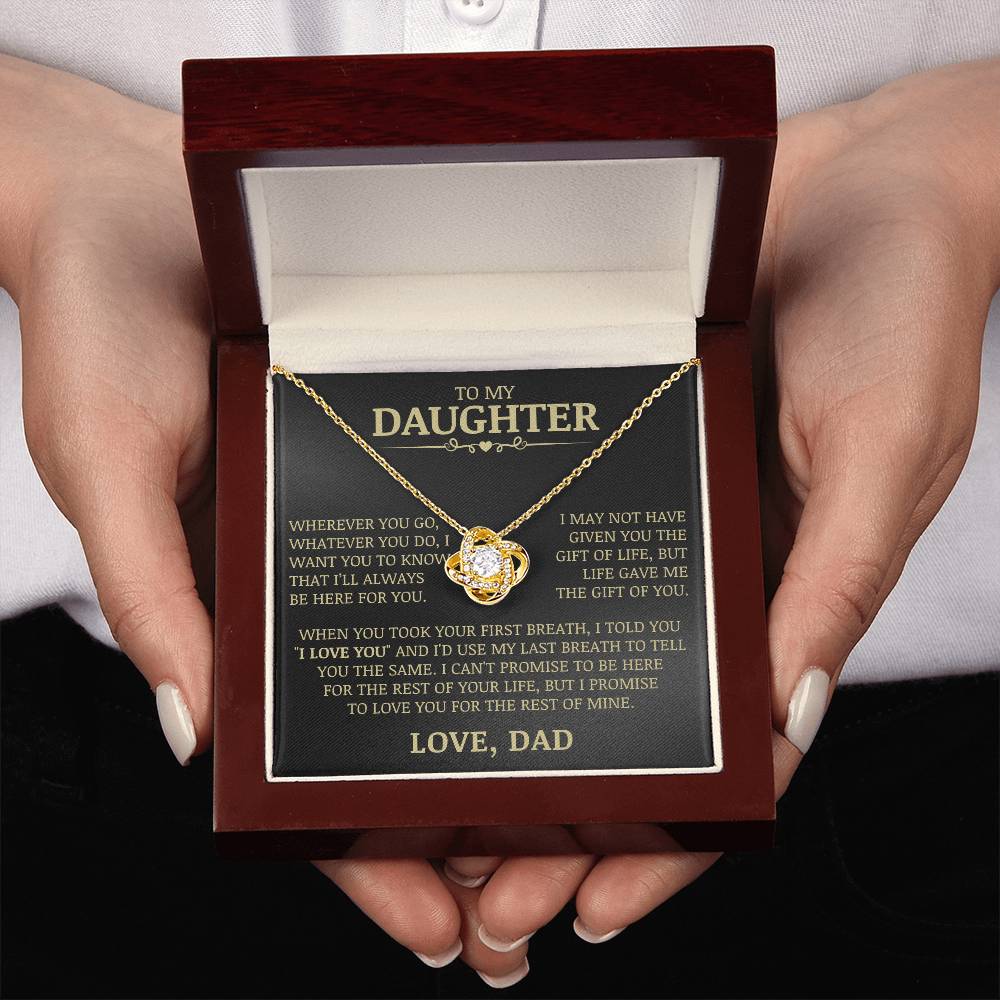 To My Daughter "Life Gave Me The Gift of You" Love Knot Necklace