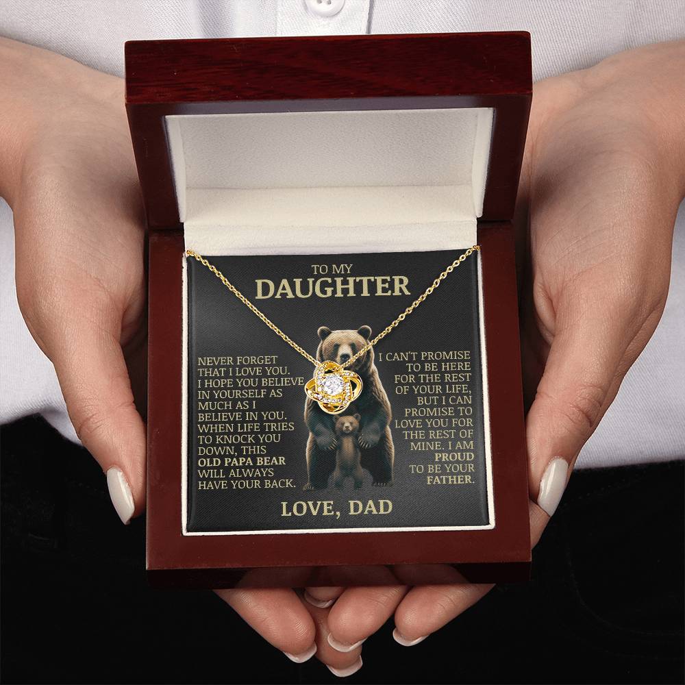 To My Daughter "Papa Bear Will Always Have Your Back" Love Knot Necklace