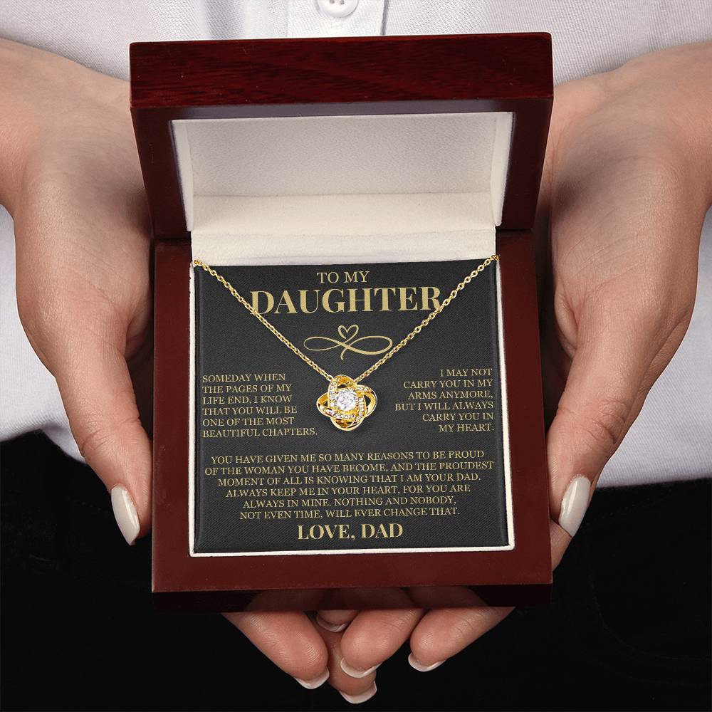 To My Daughter "I Will Always Carry You In My Heart" Love Knot Necklace