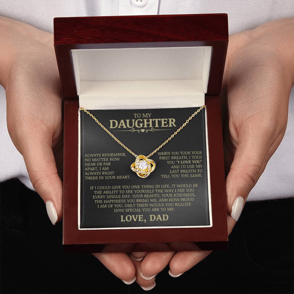 To My Daughter "Always Right There In Your Heart" Love Knot Necklace