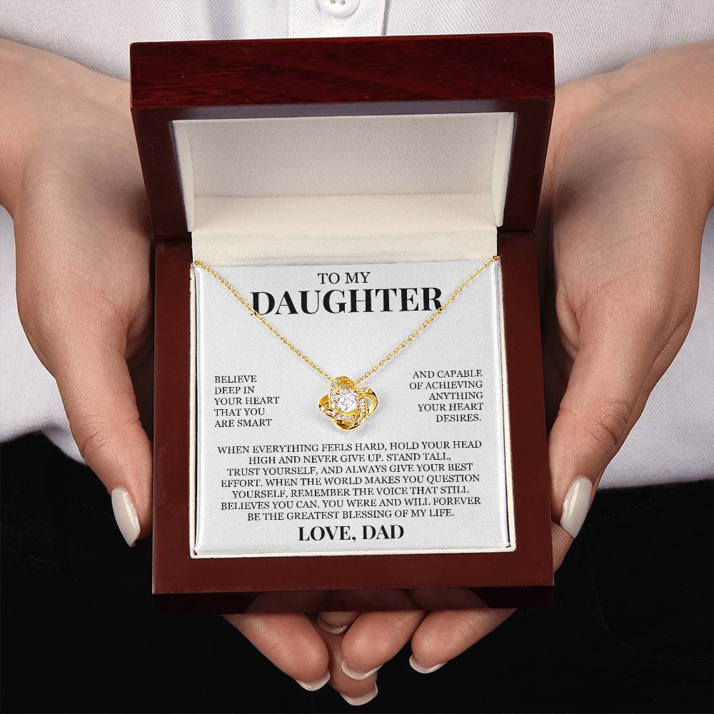 To My Daughter "Hold Your Head High" Love Knot Necklace