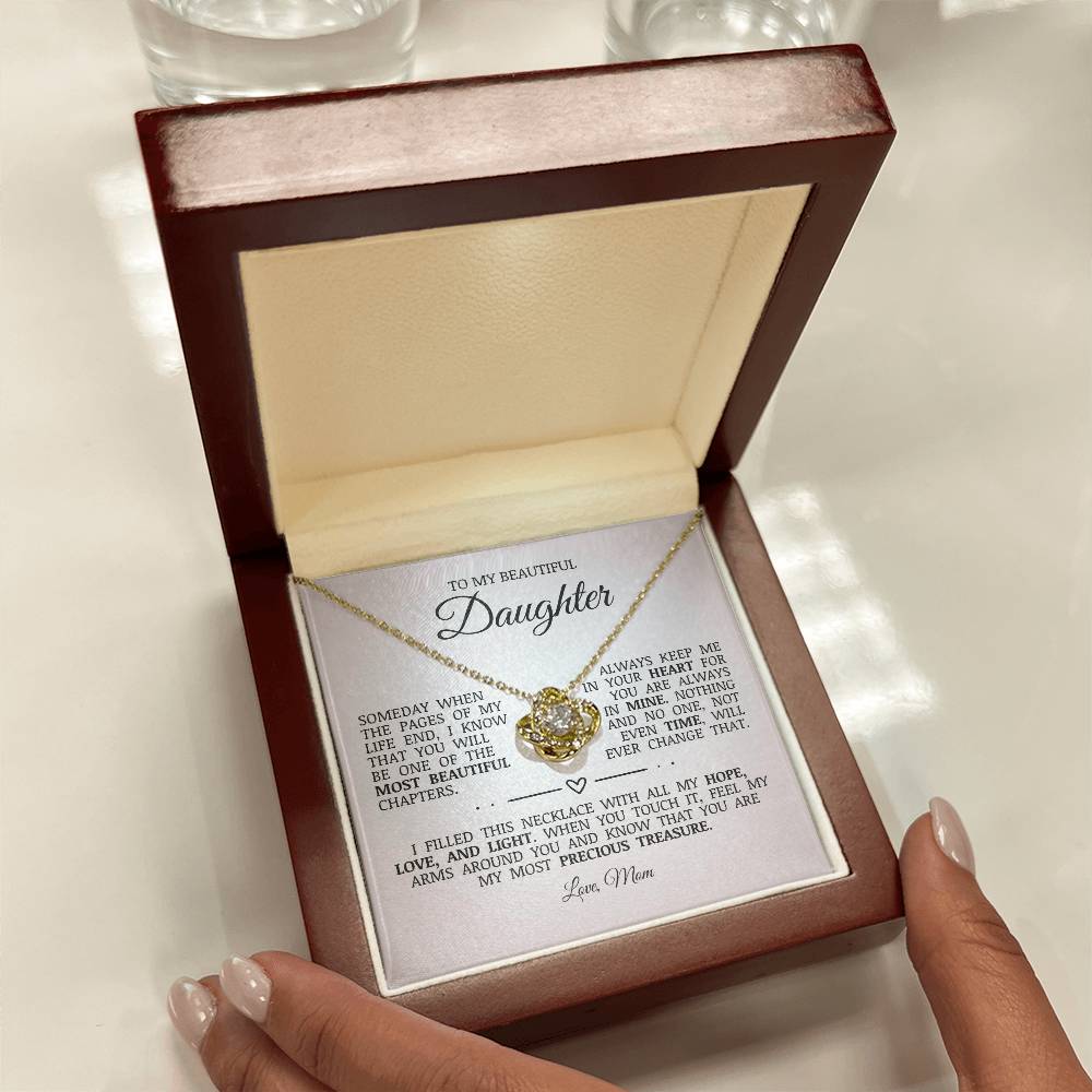 To My Beautiful Daughter "Always Keep Me In Your Heart" Love Knot Necklace
