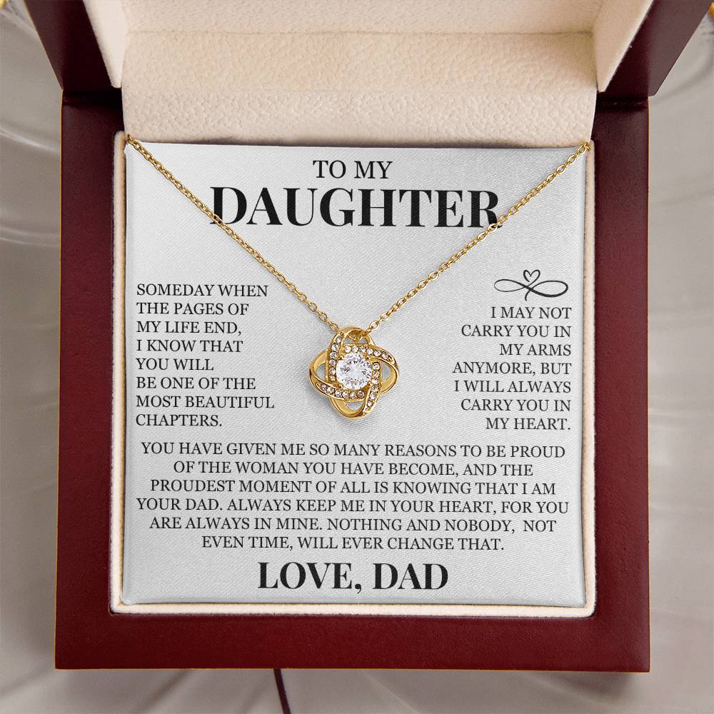To My Daughter "I Will Always Carry You In My Heart" Love Knot Necklace