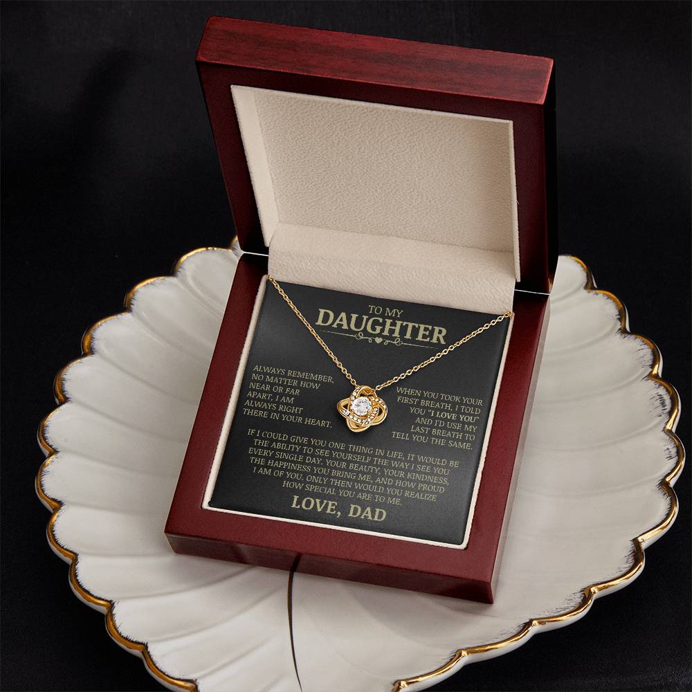 To My Daughter "Always Right There In Your Heart" Love Knot Necklace
