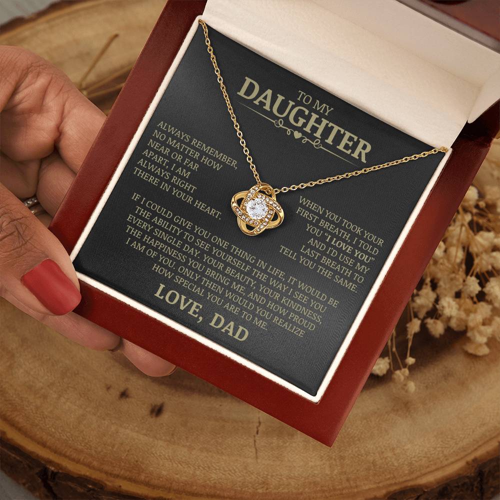 To My Daughter "Always Right There In Your Heart" Love Knot Necklace