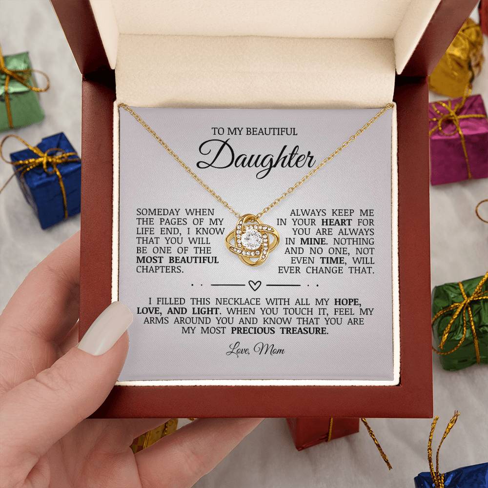 To My Beautiful Daughter "Always Keep Me In Your Heart" Love Knot Necklace