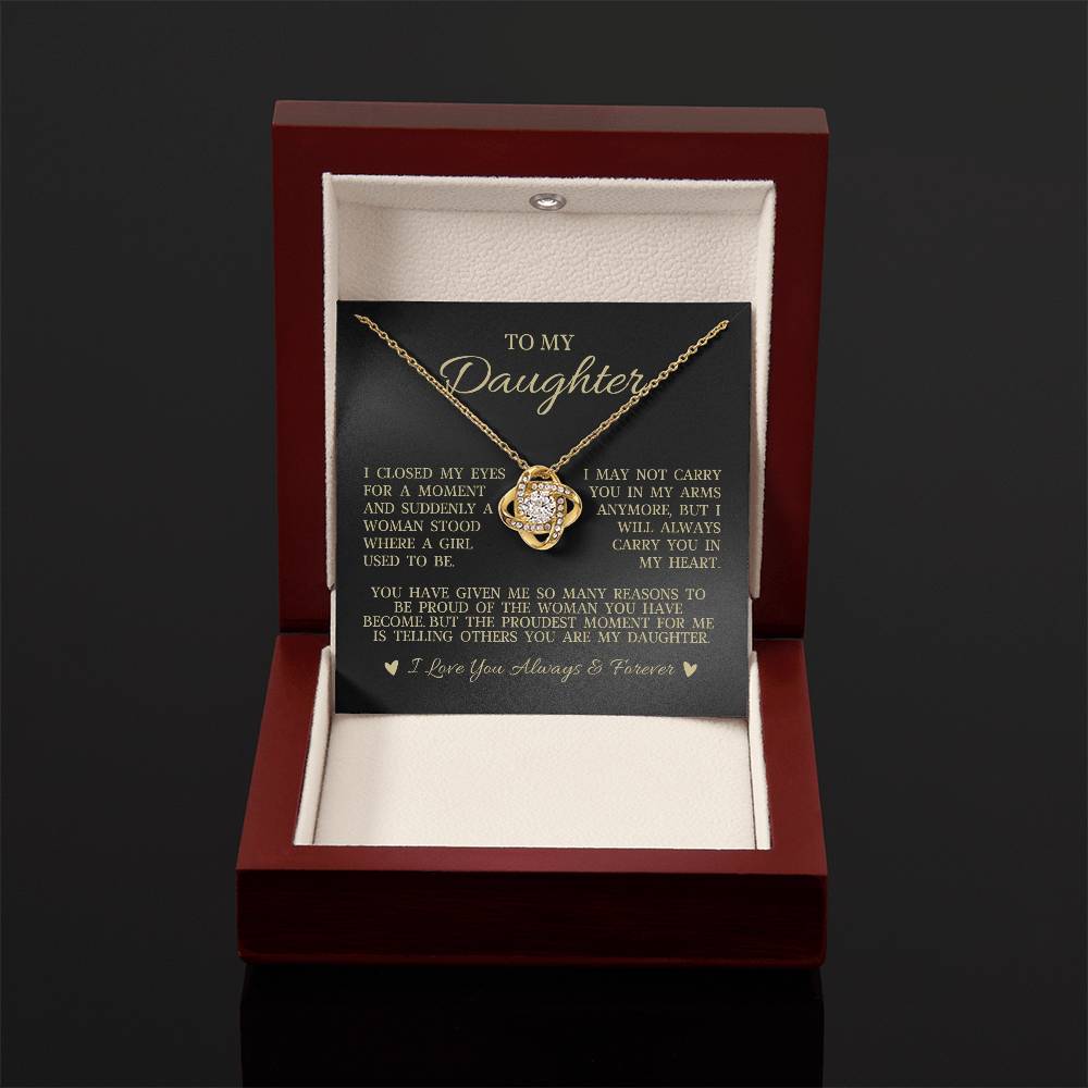 To My Daughter "I Will Always Carry You In My Heart" Love Knot Necklace