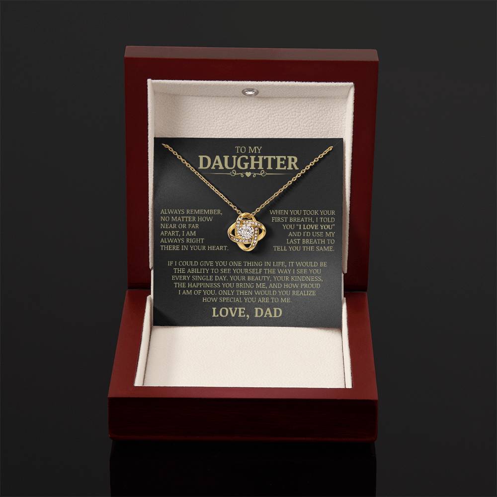 To My Daughter "Always Right There In Your Heart" Love Knot Necklace