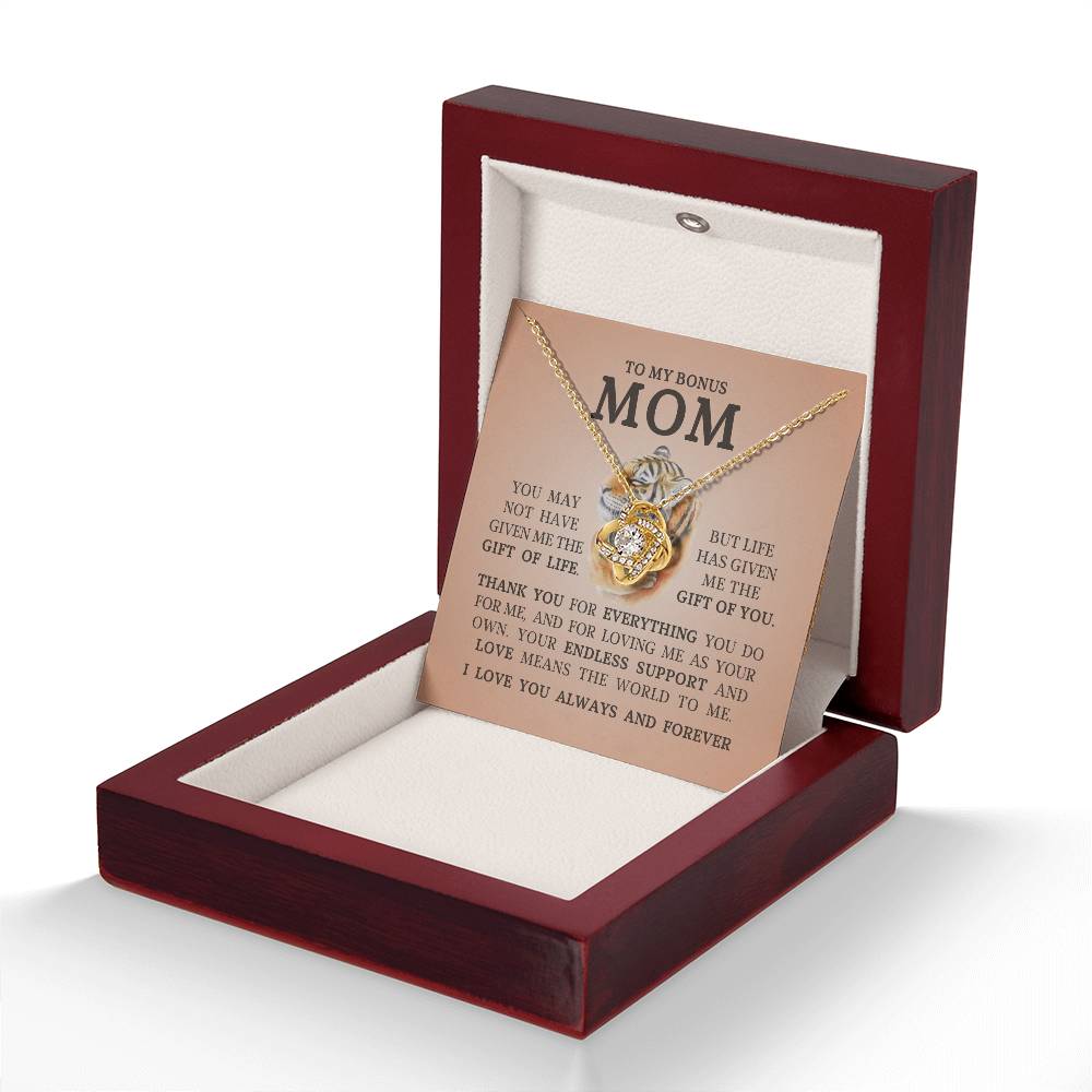 To My Bonus Mom "I Love You Always and Forever" Love Knot Necklace