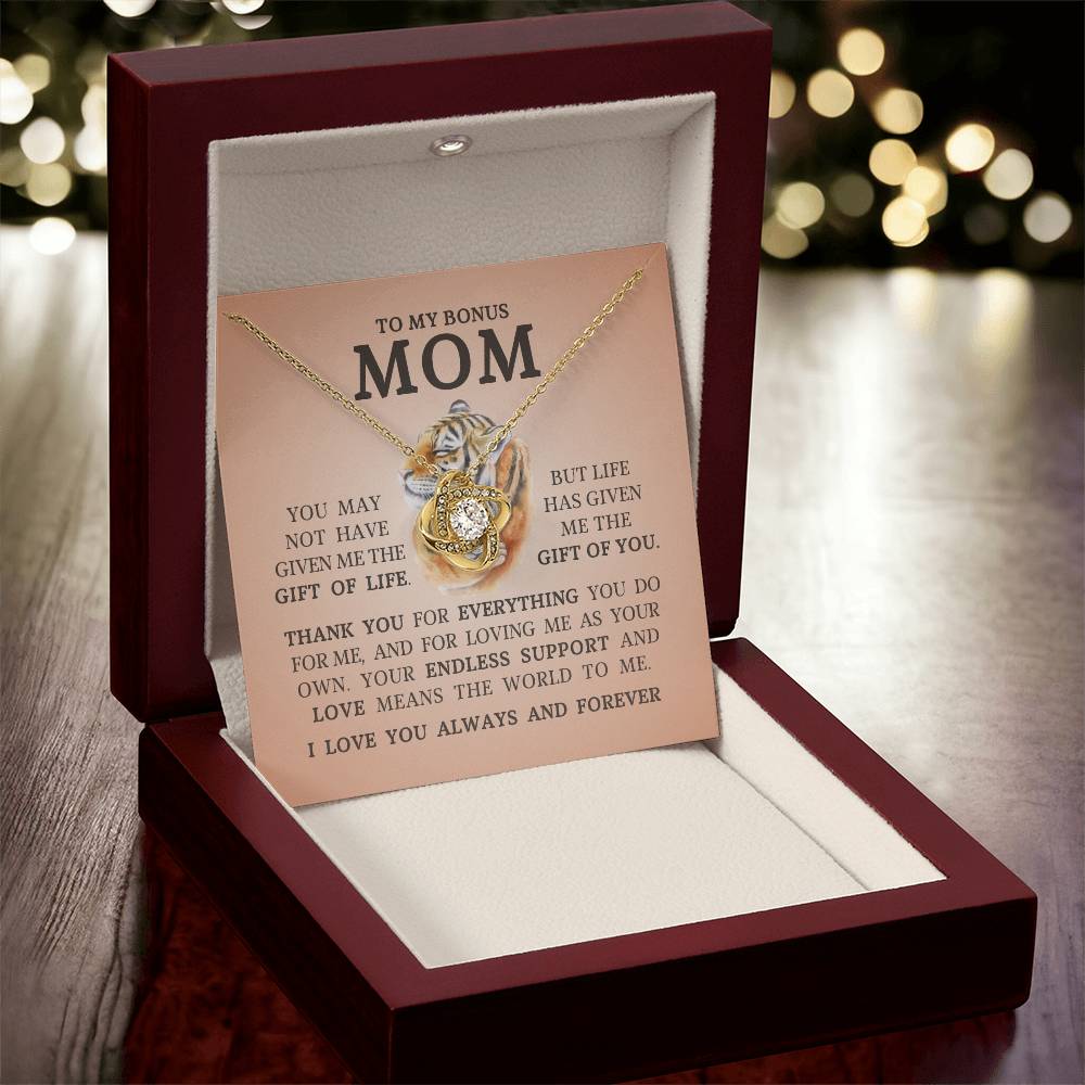 To My Bonus Mom "I Love You Always and Forever" Love Knot Necklace