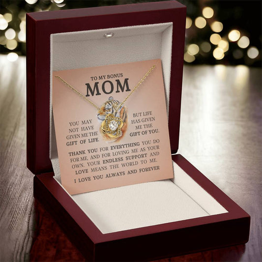 To My Bonus Mom "I Love You Always and Forever" Love Knot Necklace