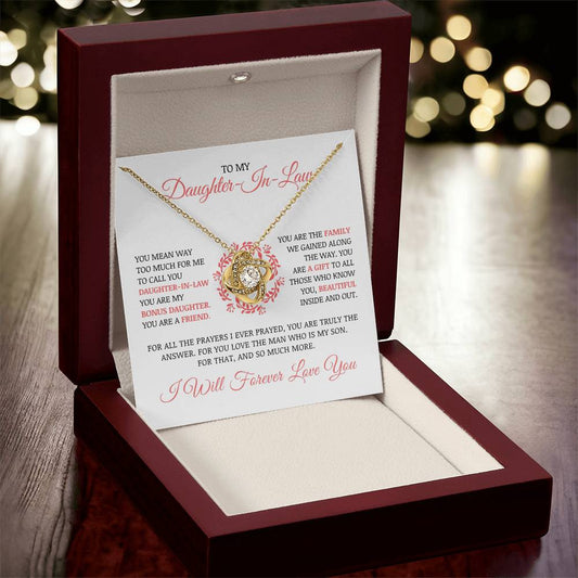 To My Daughter In Law "I Will Forever Love You" Love Knot Necklace
