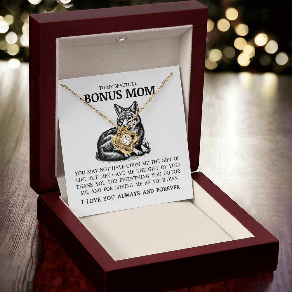 To My Bonus Mom "I Love You Always and Forever" Love Knot Necklace