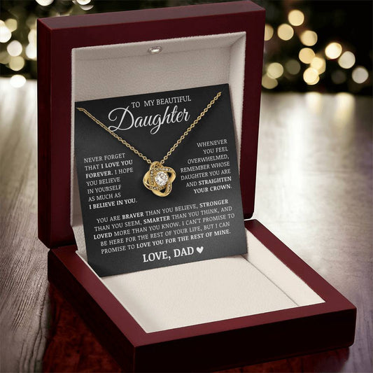 To My Beautiful Daughter "Believe In Yourself" Love Knot Necklace