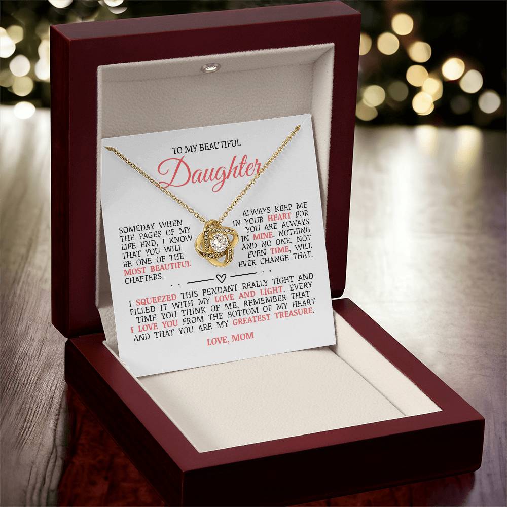 To My Beautiful Daughter "Always Keep Me In Your Heart" Love Knot Necklace