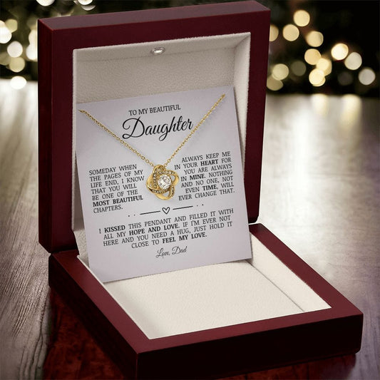To My Beautiful Daughter "Always Keep Me In Your Heart" Love Knot Necklace