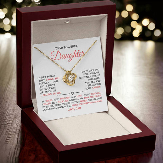 To My Beautiful Daughter "I Love You Forever" Love Knot Necklace