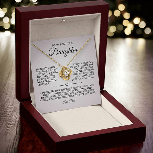 To My Beautiful Daughter "Always Keep Me In Your Heart" Love Knot Necklace