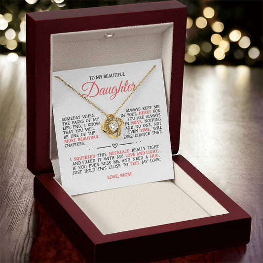 To My Beautiful Daughter "Always Keep Me In Your Heart" Love Knot Necklace
