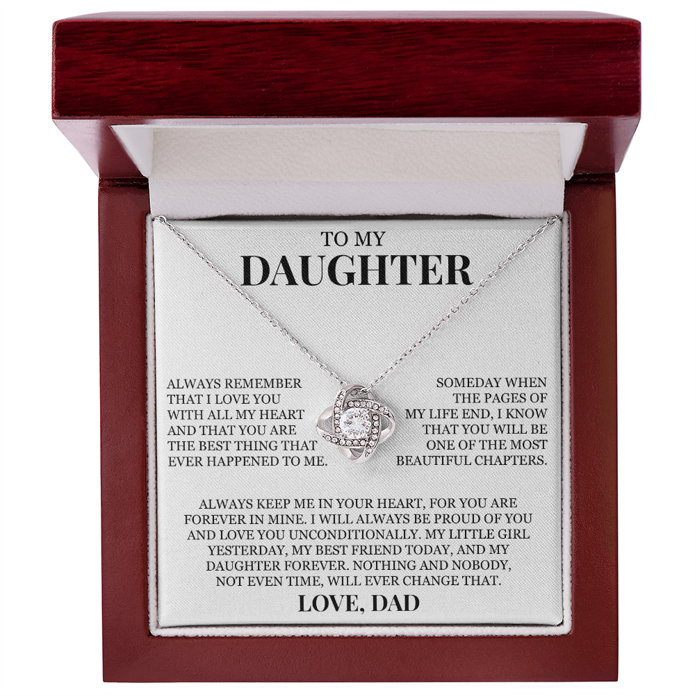 To My Daughter "Always Remember That I Love You With All My Heart" Love Knot Necklace
