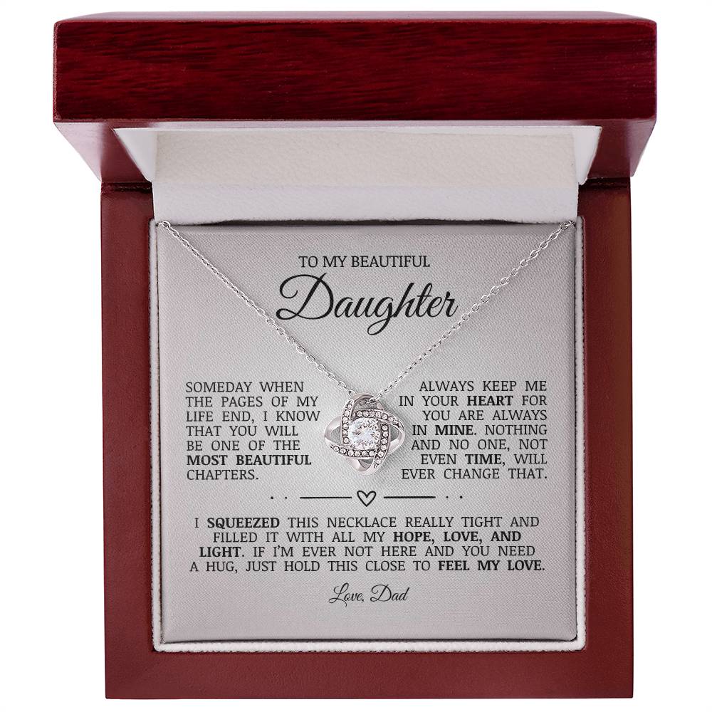 To My Beautiful Daughter "Always Keep Me In Your Heart" Love Knot Necklace