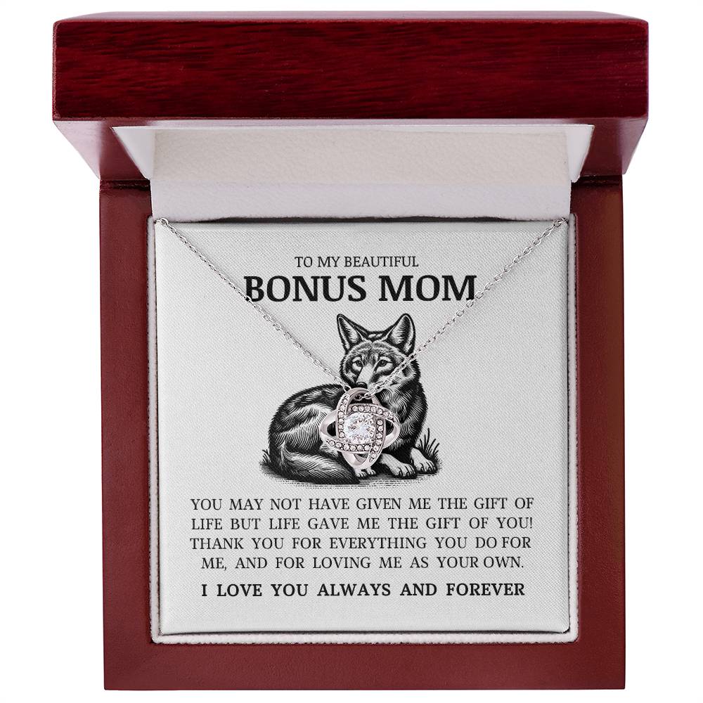 To My Bonus Mom "I Love You Always and Forever" Love Knot Necklace