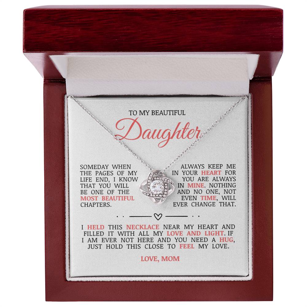 To My Beautiful Daughter "Always Keep Me In Your Heart" Love Knot Necklace