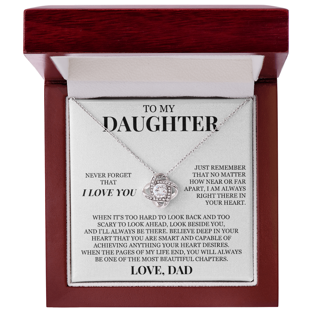 To My Daughter "Never Forget That I Love You" Love Knot Necklace