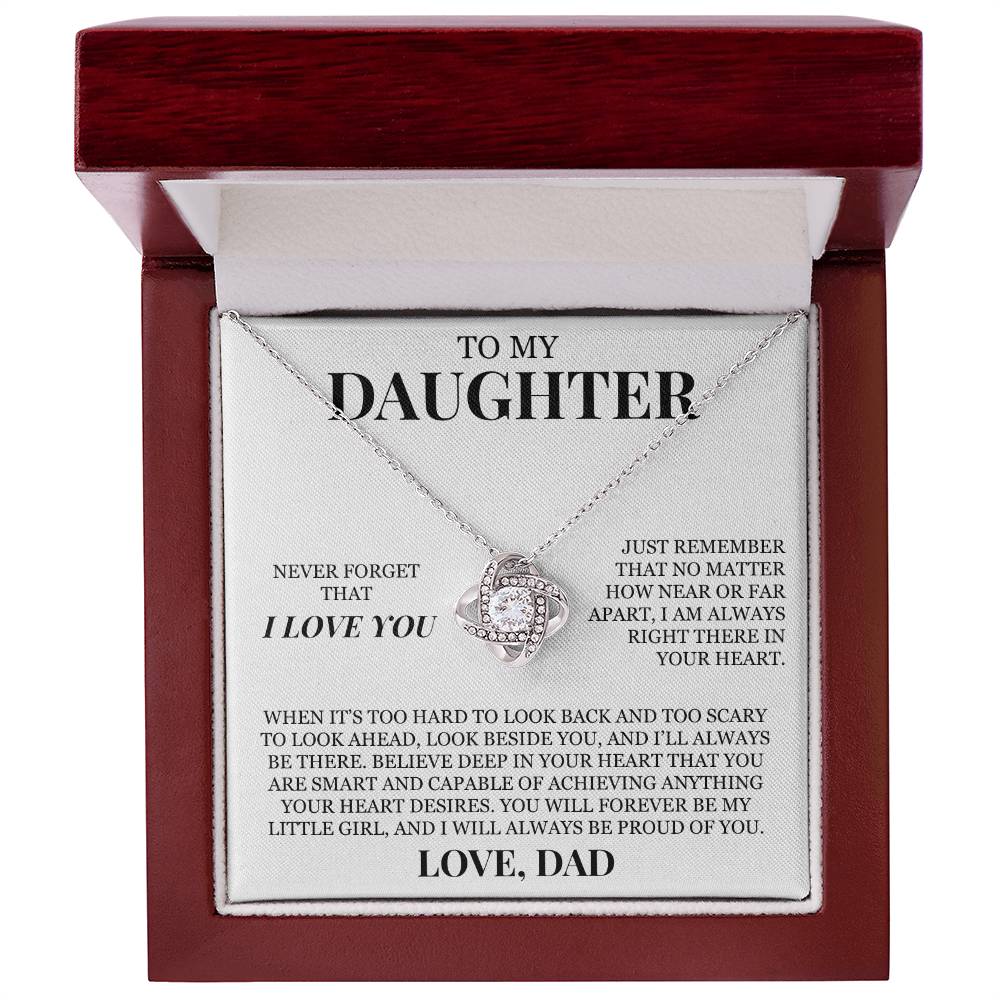 To My Daughter "Never Forget That I Love You" Love Knot Necklace