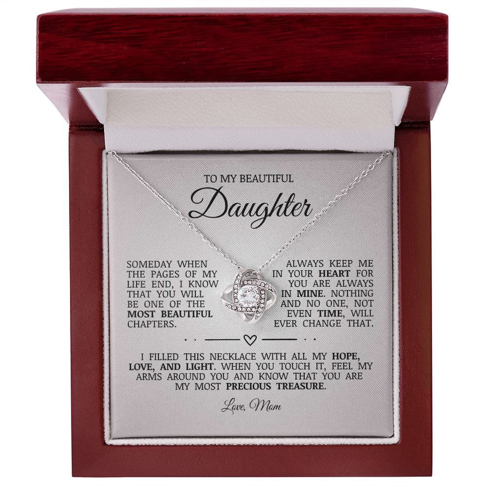 To My Beautiful Daughter "Always Keep Me In Your Heart" Love Knot Necklace