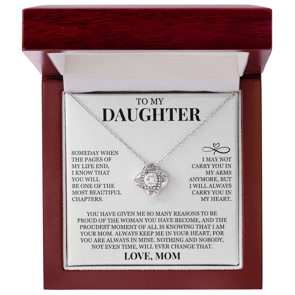 To My Daughter "I Will Always Carry You In My Heart" Love Knot Necklace