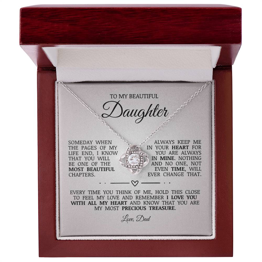 To My Beautiful Daughter "Always Keep Me In Your Heart" Love Knot Necklace
