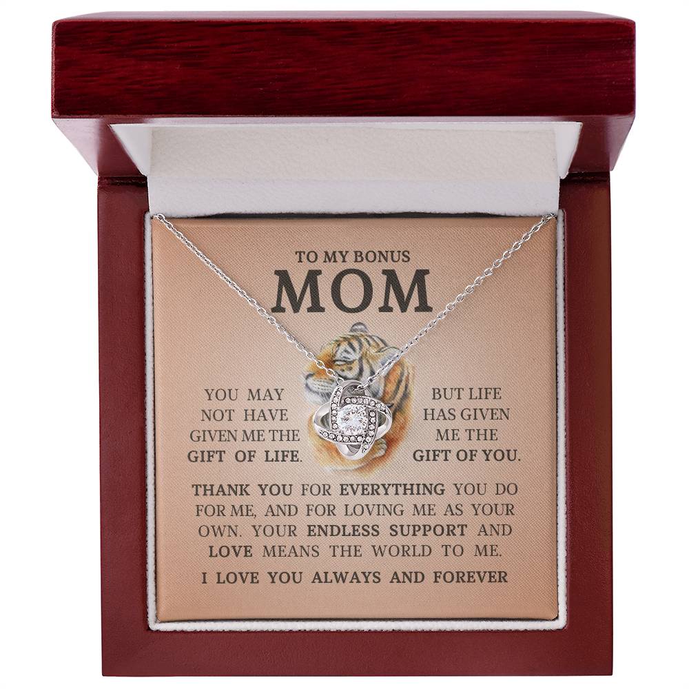 To My Bonus Mom "I Love You Always and Forever" Love Knot Necklace