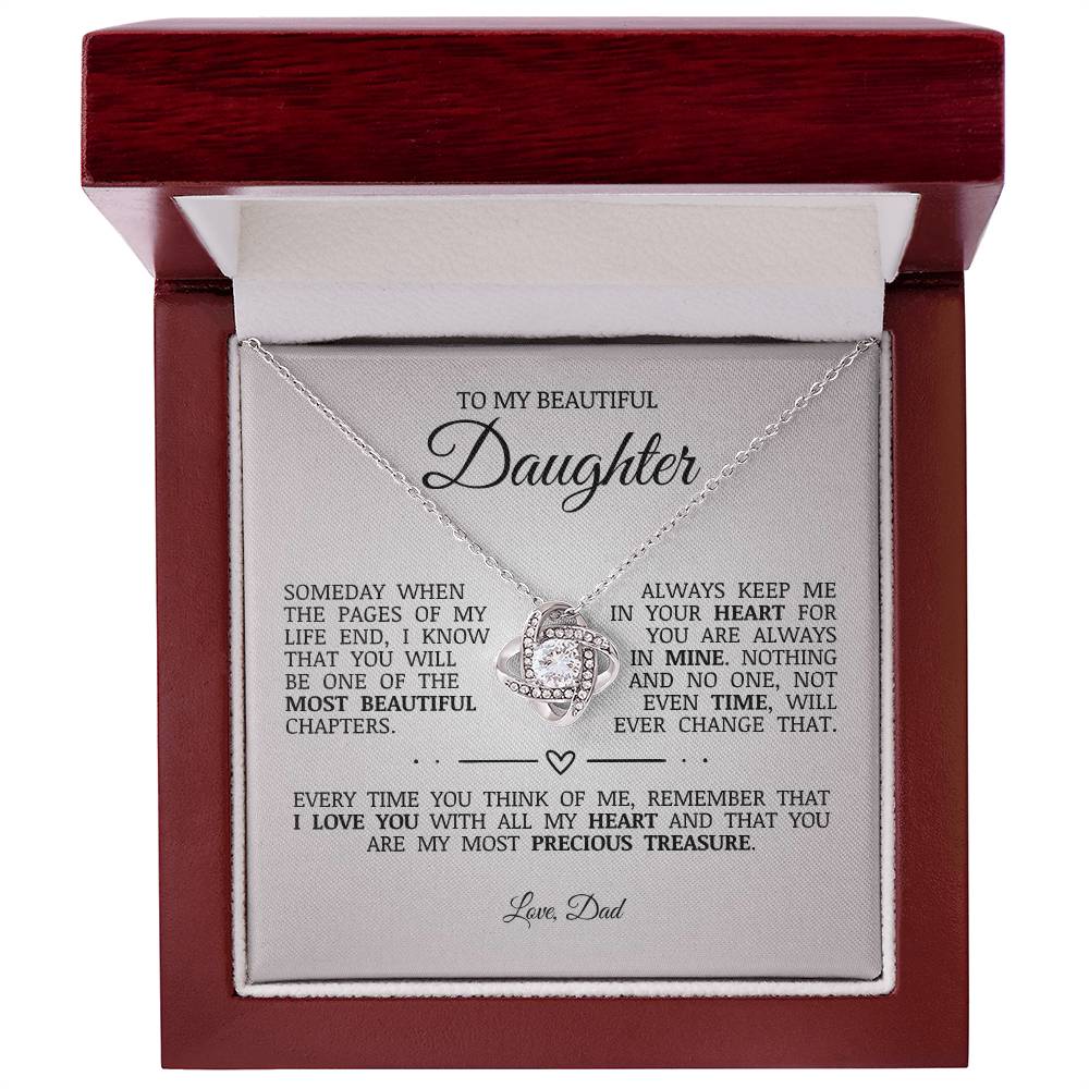 To My Beautiful Daughter "Always Keep Me In Your Heart" Love Knot Necklace