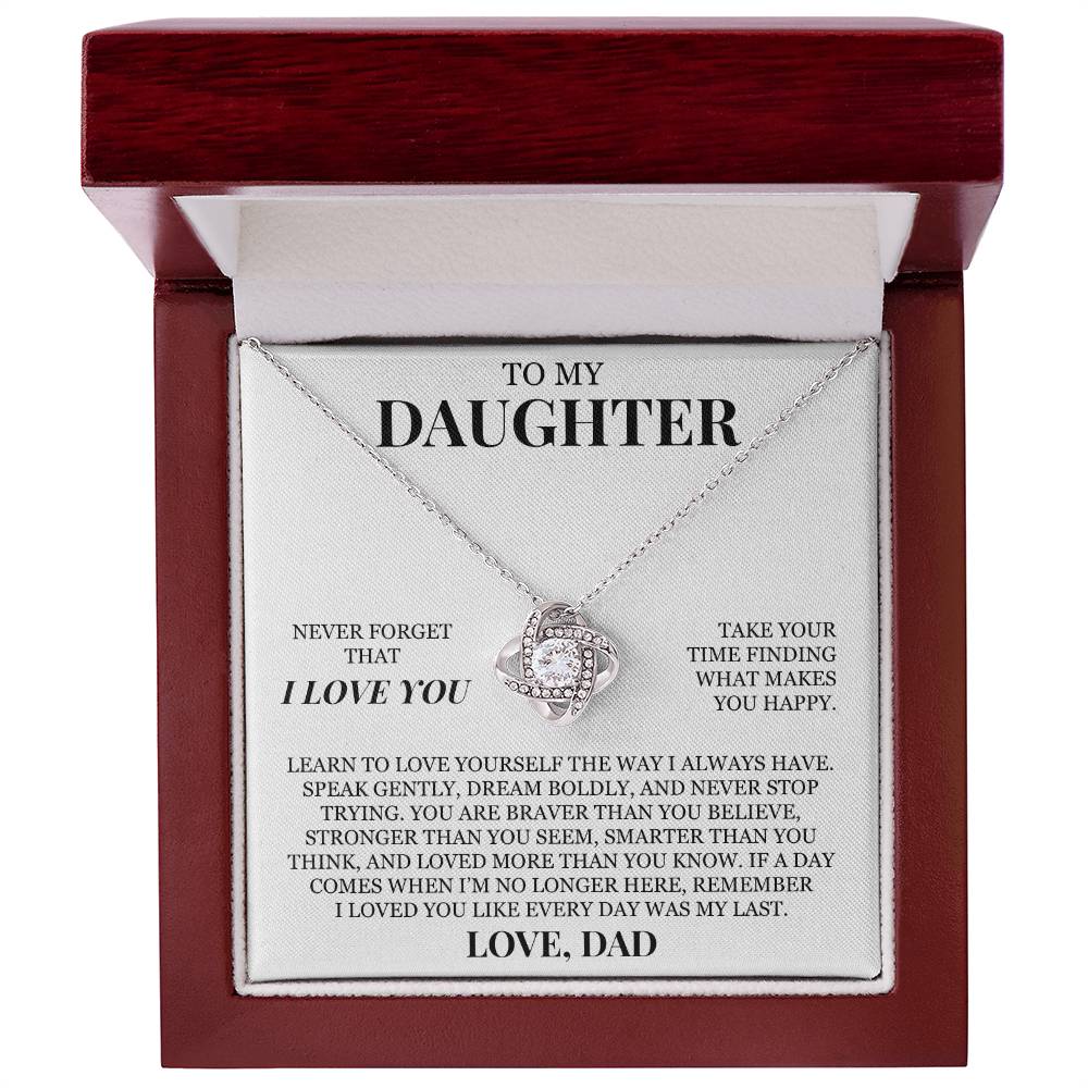 To My Daughter "Never Forget That I Love You" Love Knot Necklace