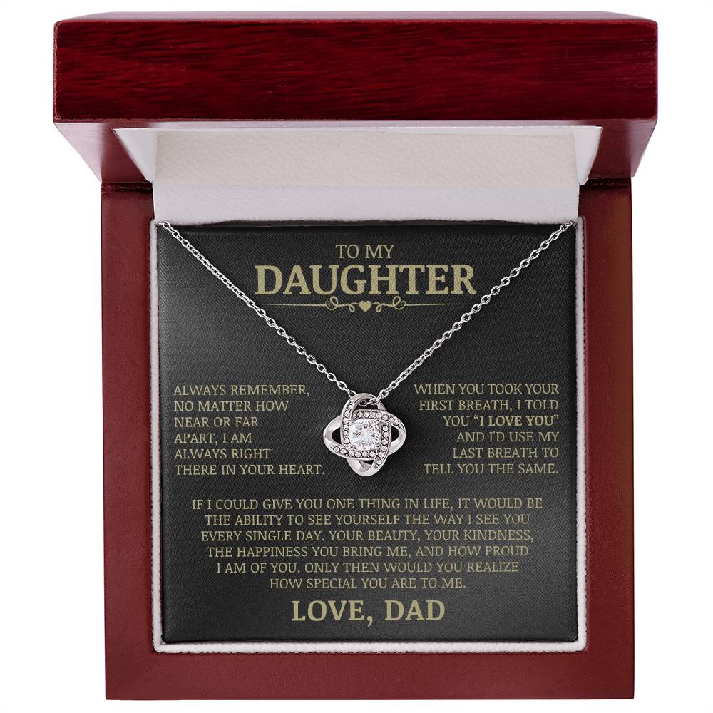 To My Daughter "Always Right There In Your Heart" Love Knot Necklace