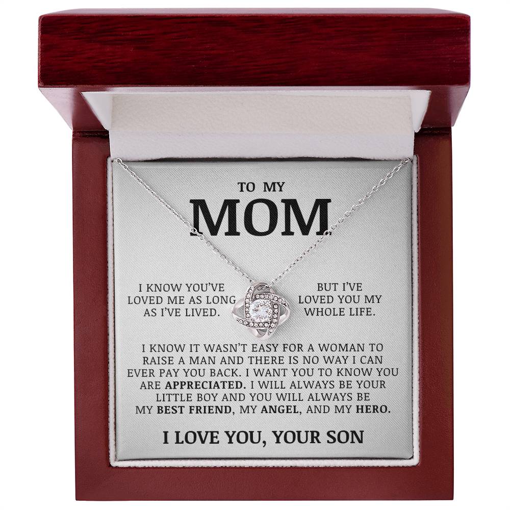 To My Mom "My Angel" Love Knot Necklace