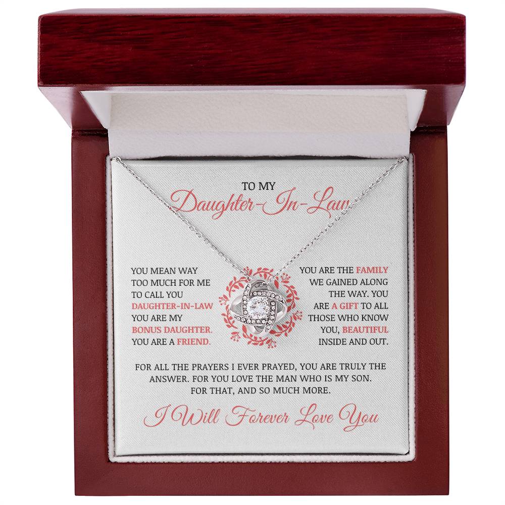 To My Daughter In Law "I Will Forever Love You" Love Knot Necklace