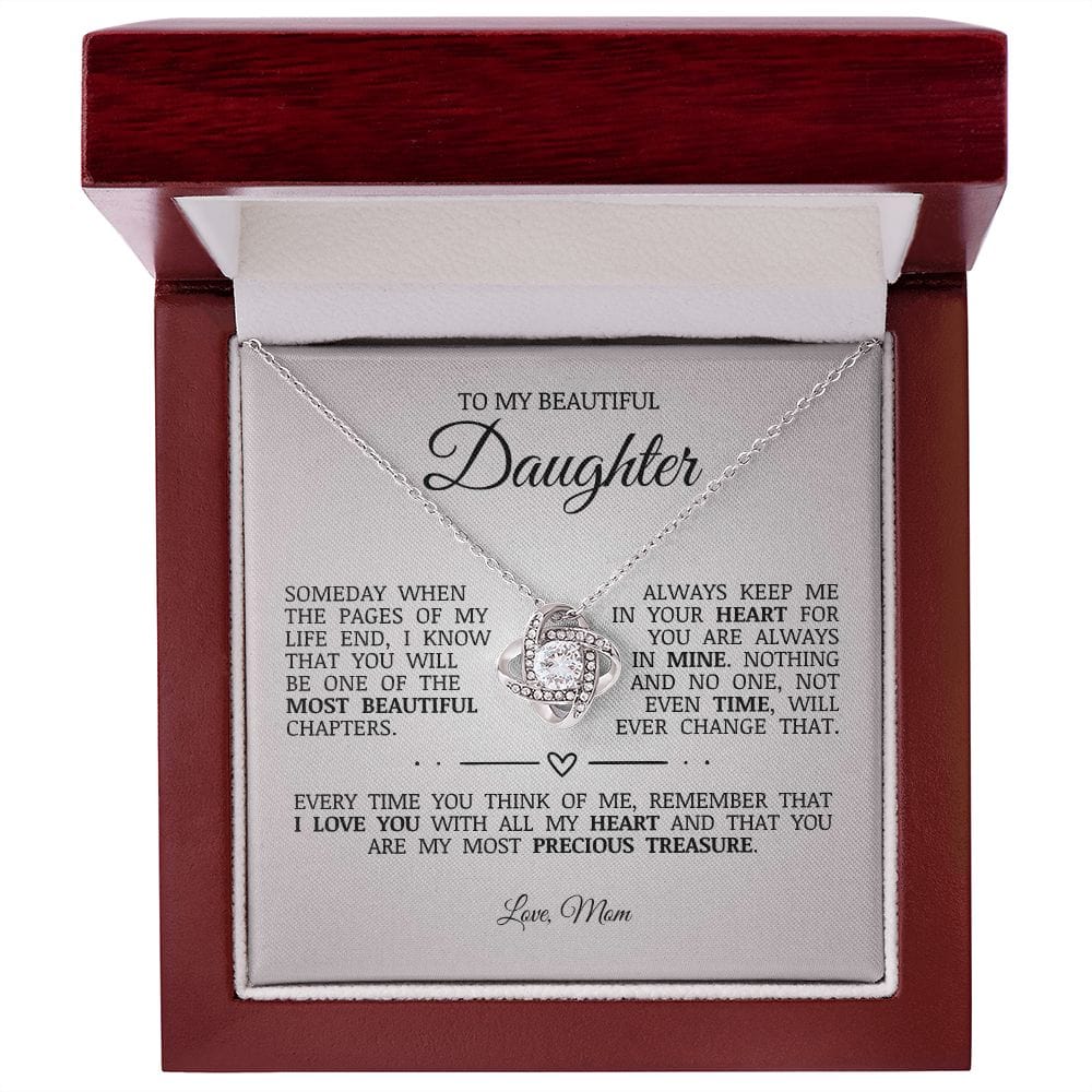 To My Beautiful Daughter "Always Keep Me In Your Heart" Love Knot Necklace