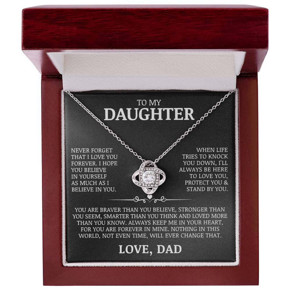 To My Daughter "Never Forget That I Love You" Love Knot Necklace
