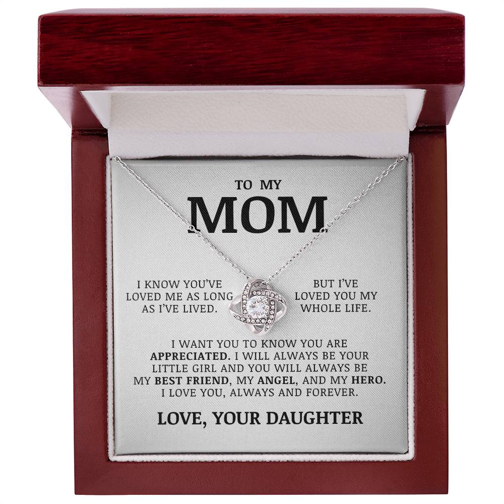 To My Mom "My Angel" Love Knot Necklace